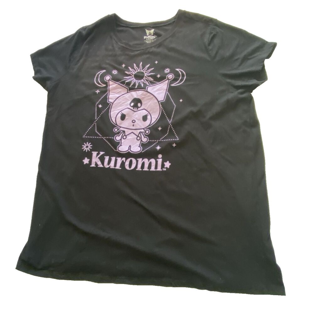 Kuromi Womens Size 2 Black Sanrio Graphic Short Sleeve Crew Neck T Shirt Top